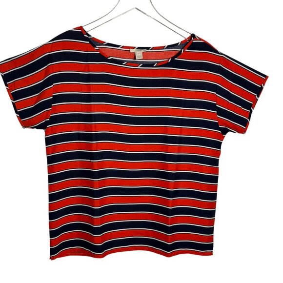 J Crew Silk Gondola Striped Short Sleeve Top Womens 10 Blue Red - Picture 4 of 4